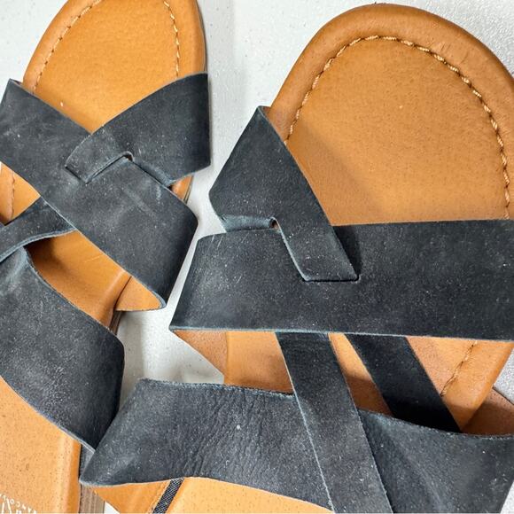 Franco Sarto Black Leather Sandals Womens 7 Flats Beachy Casual Slip On Strappy - Picture 6 of 6